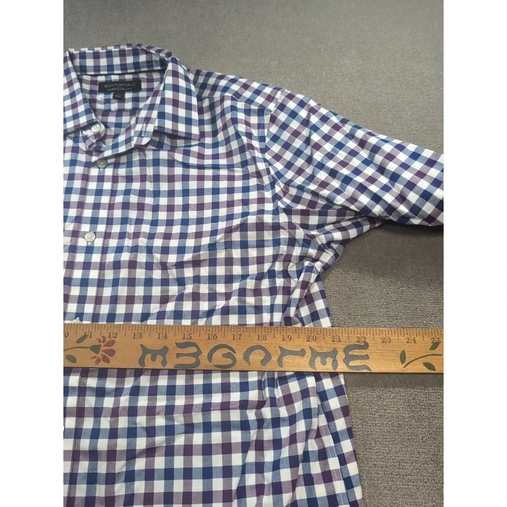 Banana Republic Mens Button Up Shirt Blue Purple Non Iron Standard Large